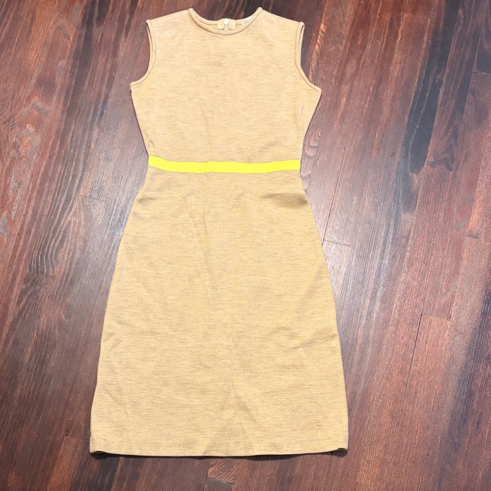 Behnaz Sarafpour Tan Midi Dress with Yellow Detail